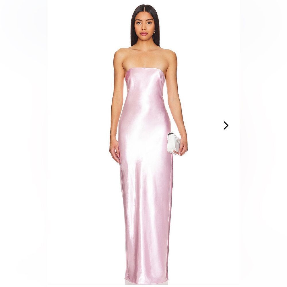 Lovers & Friends X ANJA DUJAKOVIC CAROLYN MAXI DRESS pink satin gown Revolve S